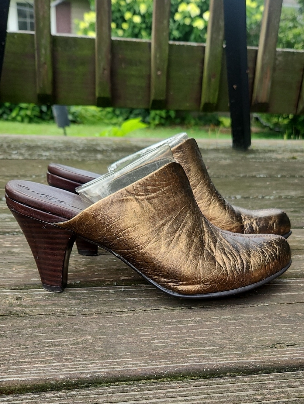 Born Metallic Bronze Leather Slip-On Mules, Size 8